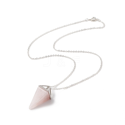 Natural Rose Quartz Geometric Pendant Necklace NJEW-JN04239-01-1