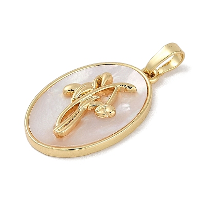 Rack Plating Brass Pave Shell Oval Pendants KK-U032-92G-12-1