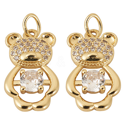 2Pcs Brass Micro Pave Cubic Zirconia Pendants KK-TA0002-81D-1