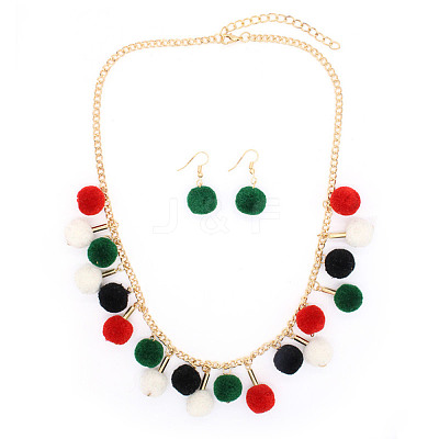 Christmas Polyester Pompom Ball Necklaces & Dangle Earring Sets FS-WG24699-03-1