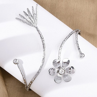 Flower Alloy Arm Cuff Bangles for Girl Women AJEW-A063-01G-P-1
