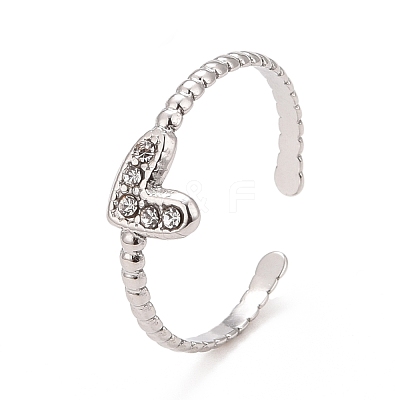 Crystal Rhinestone Heart Open Cuff Ring RJEW-C025-39P-1