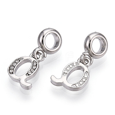 Platinum Rack Plating Alloy Rhinestone European Dangle Charms PALLOY-T048-36P-Q-1