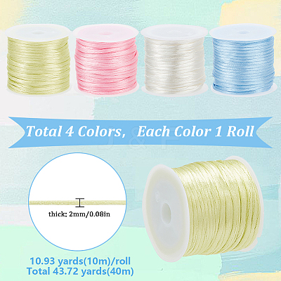 4 Rolls 4 Colors Nylon Satin Rattail Cords NWIR-SC0001-20B-1