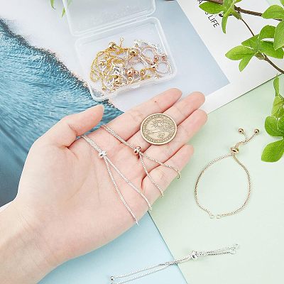 12Pcs 3 Colors Brass Box Chain Slider Bracelet Making KK-NB0001-79-1