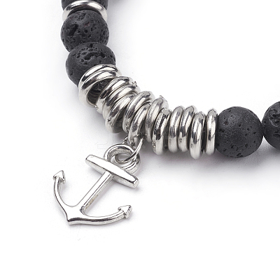 Natural Lava Rock Charm Bracelets BJEW-JB03403-01-1