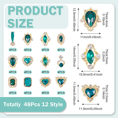 48Pcs 12 Styles Alloy Rhinestone Cabochons MRMJ-TA0001-45A-1