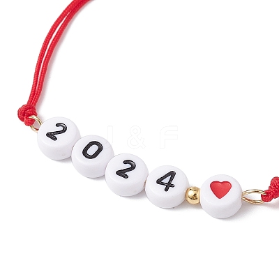 Heart with Word 2024 Acrylic Braided Bead Bracelet BJEW-JB09780-01-1