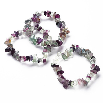 Unisex Chip Natural Fluorite Beaded Stretch Bracelets BJEW-S143-14-1
