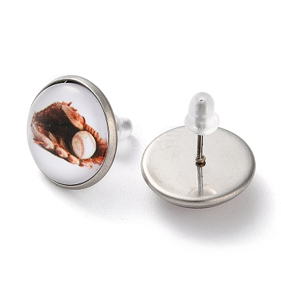 Sport Balls Glass & 304 Stainless Steel Stud Earrings for Women LS-EJEW-H005-01P-06-1