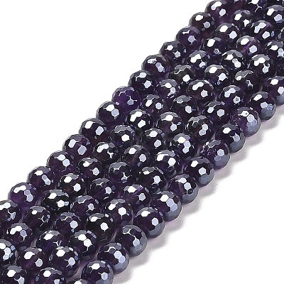Electroplated Natural Amethyst Round Beads Strands G-L598-A05-01-1