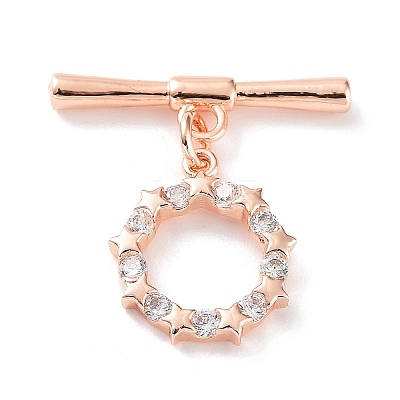 Rack Plating Brass Micro Pave Clear Cubic Zirconia Toggle Clasps KK-P247-13RG-1
