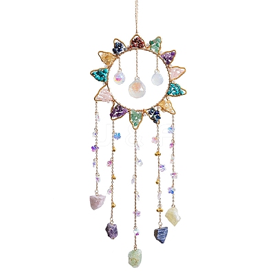 Sun Natural & Synthetic Mixed Stone Chips Hanging Suncatchers HJEW-F027-03-1