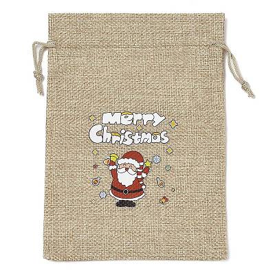 Christmas Printed Burlap Packing Pouches Drawstring Bags ABAG-Q053-02B-07-1