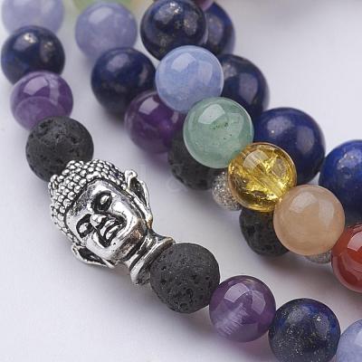 Natural Mixed Gemstone Beaded Wrap Bracelets BJEW-JB02581-1