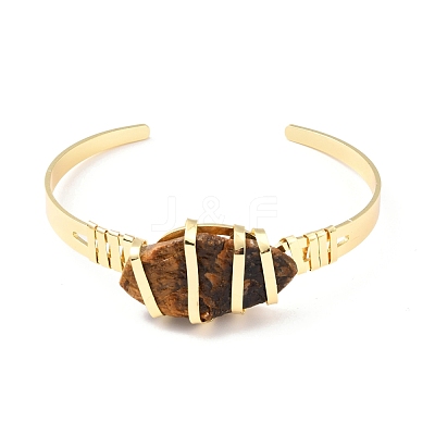 Natural Tiger Eye Horse Eye Beaded Cuff Bangle G-D458-01G-05-RS-1
