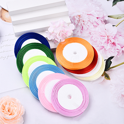 10 Rolls 10 Colors Single Face Satin Ribbon SRIB-YW0001-01-1