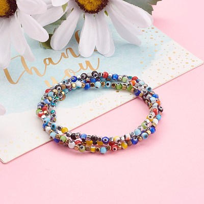 Colorful Evil Eye Lampwork Stretch Beaded Bracelets Sets BJEW-JB05931-1