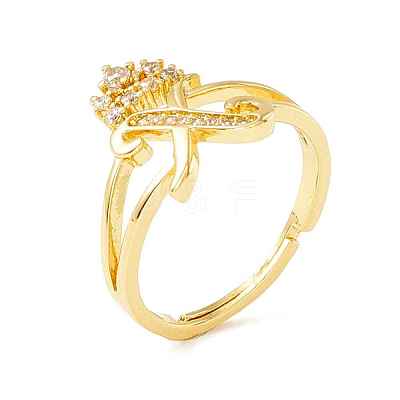 Clear Cubic Zirconia Initial Letter with Crown Adjustable Ring RJEW-M139-17X-1