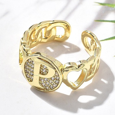 Brass Micro Pave Clear Cubic Zirconia Open Cuff Rings for Women RJEW-K289-02G-P-1