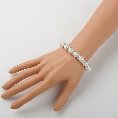 Glass Pearl Beads Stretch Bracelets BJEW-JB01344-01-1