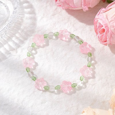 Plum Blossom Flower Glass Beads Stretch Bracelets for Women BJEW-JB12138-01-1