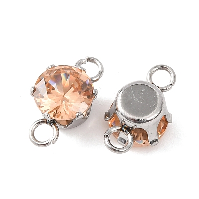 304 Stainless Steel Micro Pave Cubic Zirconia Connector Charms STAS-H240-50P-04-1