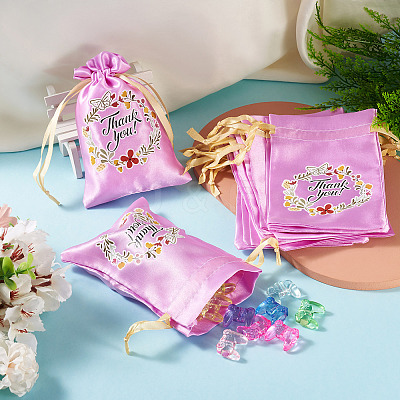 Flower Thank You Polyester Satin Storage Drawstring Bags ABAG-TAC0005-09A-1