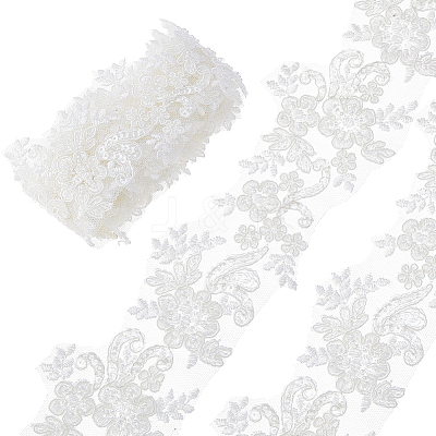 2Yards Polyester Flower Embroidery Lace Trim with Glass Beads OCOR-DC0001-27A-1