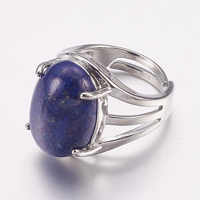 Natural Lapis Lazuli Wide Band Finger Rings X-RJEW-K224-A15-1