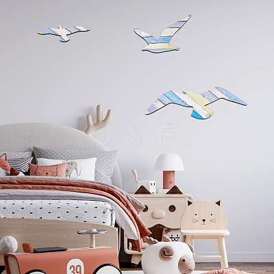 3Pcs Wood Sea Mew Wall Stickers AJEW-WH0460-037-1