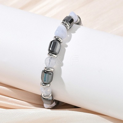 Natural  Chalcedony
 & Non-magnetic Synthetic Hematite Beaded Braided Bead Bracelets for Men Women BJEW-Z148-08P-03-1