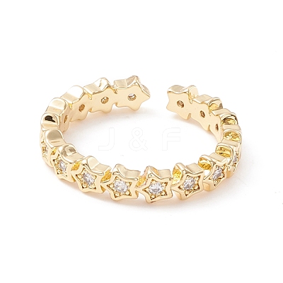 Clear Cubic Zirconia Star Cuff Ring KK-D067-34G-RS-1
