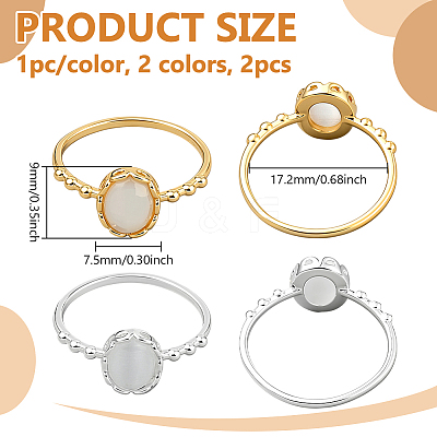 2Pcs 2 Colors Brass & Cat's Eye Finger Rings for Women RJEW-GO0001-24-1