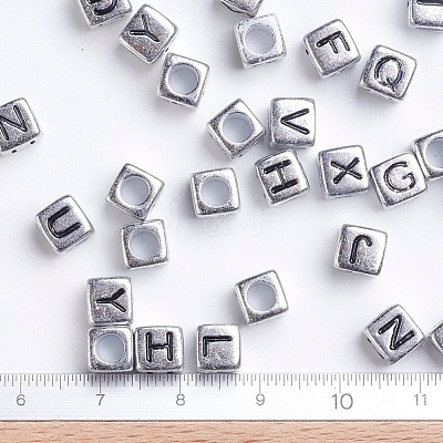 Antique Silver Plated Large Hole Acrylic European Beads PACR-Q099-01-1