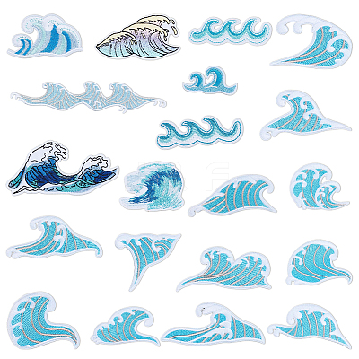 20Pcs Wave Theme Polyester Computerized Embroidery Patches PATC-GA0002-05-1