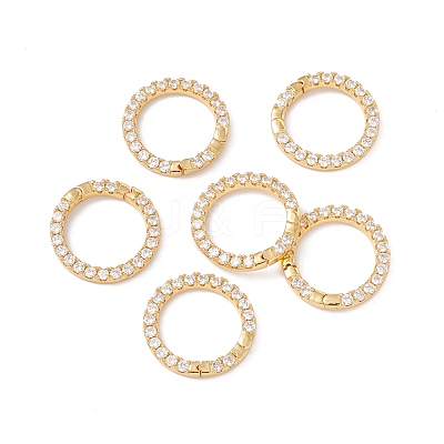 Rack Plating Brass Micro Pave Clear Cubic Zirconia Spring Gate Ring ZIRC-C040-25G-1