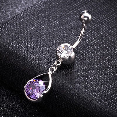 Brass Cubic Zirconia Navel Ring AJEW-EE0004-47C-1