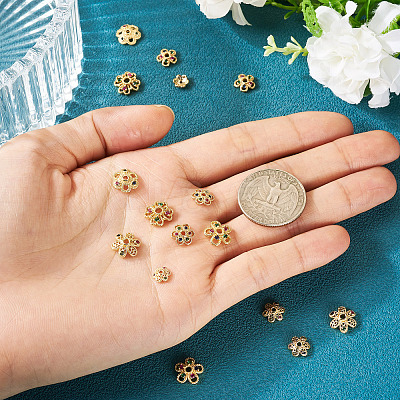 16Pcs 8 Styles Brass Micro Pave Cubic Zirconia Bead Caps ZIRC-TA0001-23G-1