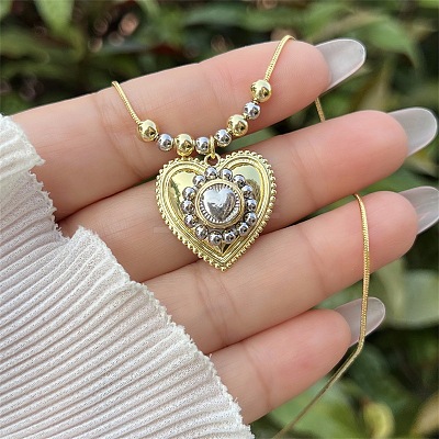 Religion Brass Heart Pendant Necklaces for Women WG01AF5-03-1