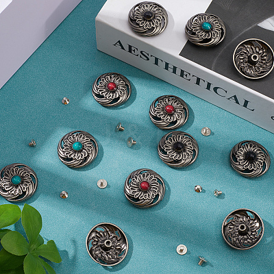 12 Sets 3 Colors Alloy Decorative Rivets FIND-GF0006-34-1