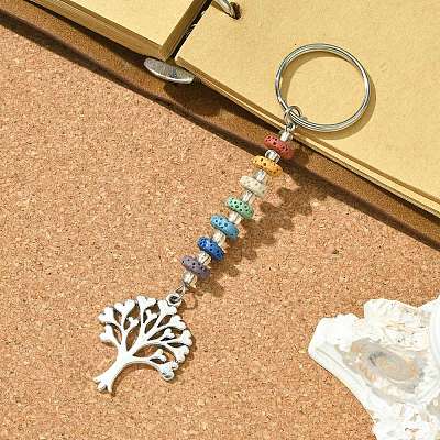 Chakra Natural Lava Rock & Alloy Tree of Life Pendant Keychain KEYC-JKC00644-01-1