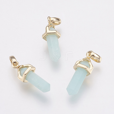 Brass Natural Amazonite Double Terminated Pointed Pendants KK-G343-11L-02G-1