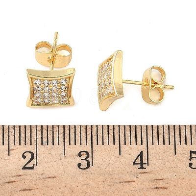 Square Brass Micro Pave Clear Cubic Zirconia Stud Earrings EJEW-Z144-09G-1