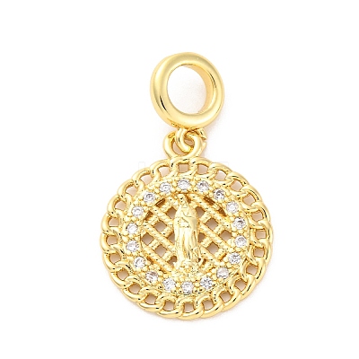 Brass Clear Cubic Zirconia European Dangle Pendants KK-D325-28G-07-1