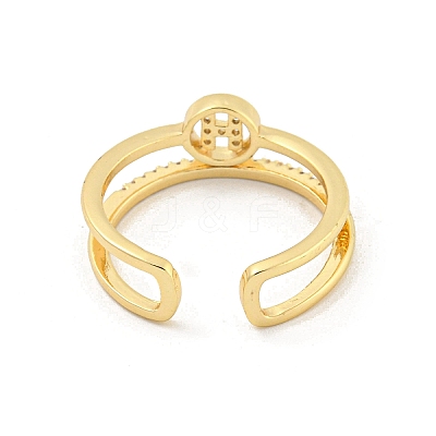 Ring with Letter H Pattern Brass Micro Pave Clear Cubic Zirconia Open Cuff Rings RJEW-G309-21G-1