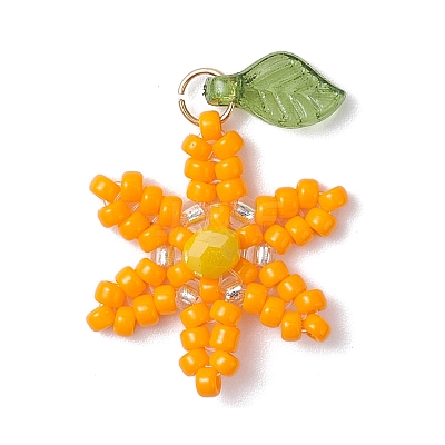Glass Seed Beaded Flower Pendants PALLOY-TA00345-02-1