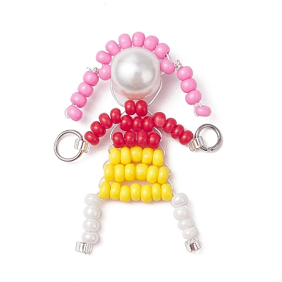 4Pcs 4 Styles Glass Seed Bead with Glass Pearl Round Beaded People Connector Charms PALLOY-MZ00644-1