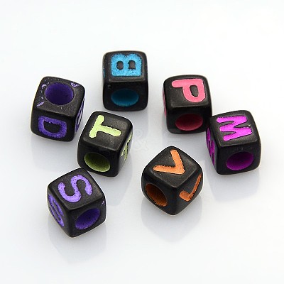 Solid Color Initial Acrylic Beads MACR-Q167-7x7mm-M-1