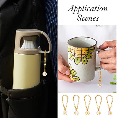 5Pcs 5 Styles Flat Round with Letter Alloy Enamel Wine Glass Charms HJEW-TA0001-14-1